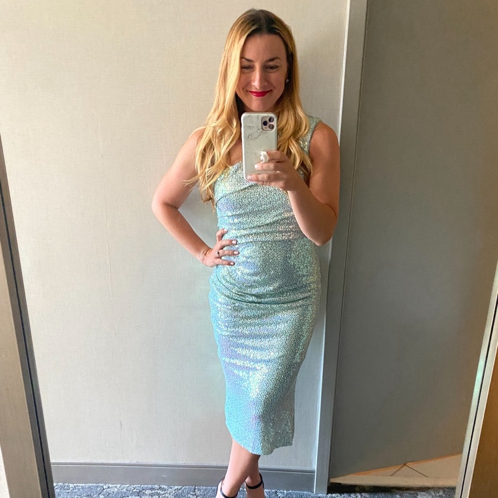Blue sequin dress from dress the population, size medium